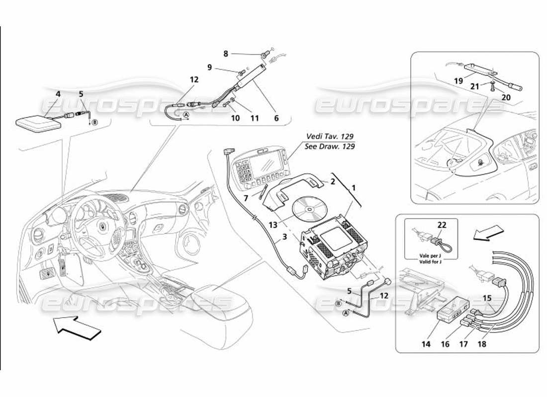 maserati 4200 coupe (2005) diagramma delle parti del sistema stereo per auto