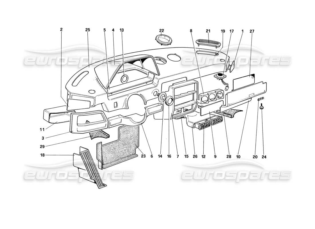 ferrari 328 (1988) pannello strumenti (fino al numero di vettura 71595) diagramma delle parti