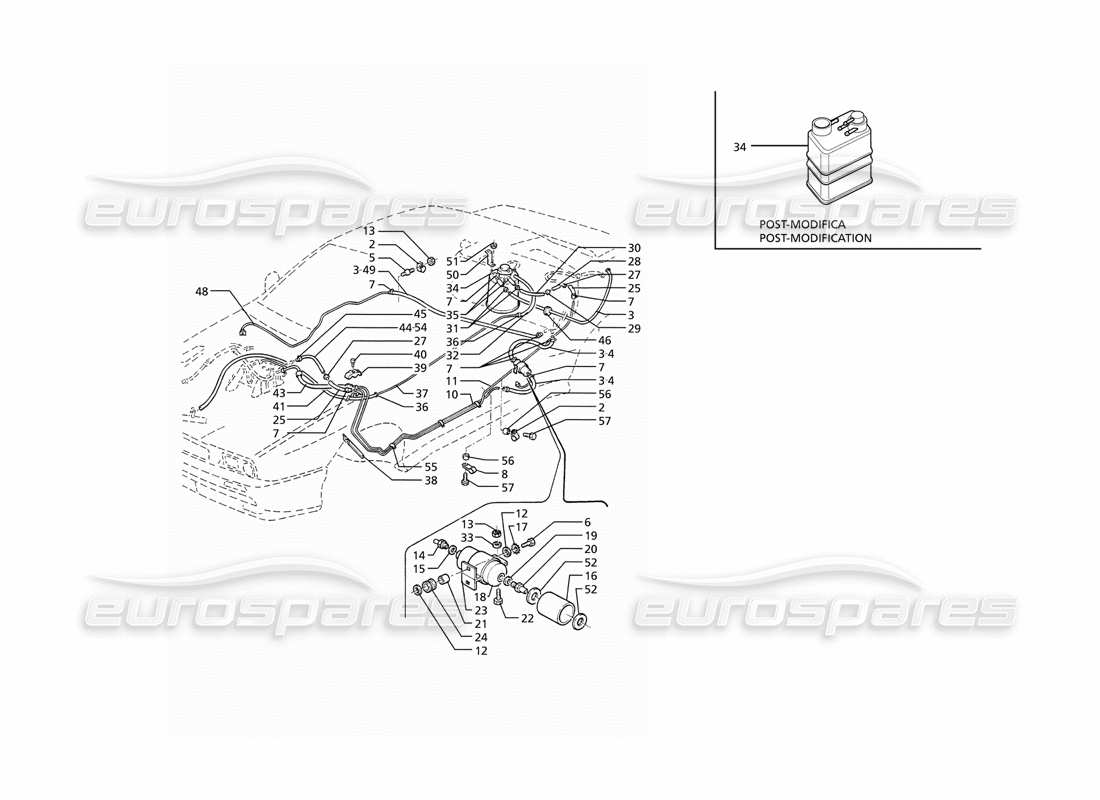 maserati ghibli 2.8 (abs) schema delle parti del sistema di recupero dei vapori di evaporazione e dei tubi del carburante