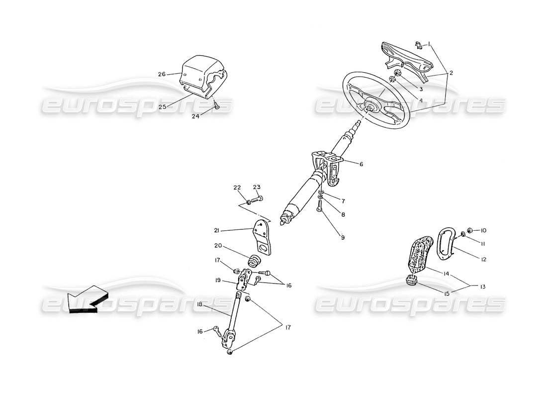 maserati ghibli 2.8 (non abs) piantone dello sterzo e volante diagramma delle parti