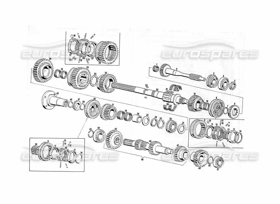 maserati indy 4.2 diagramma delle parti degli ingranaggi della trasmissione