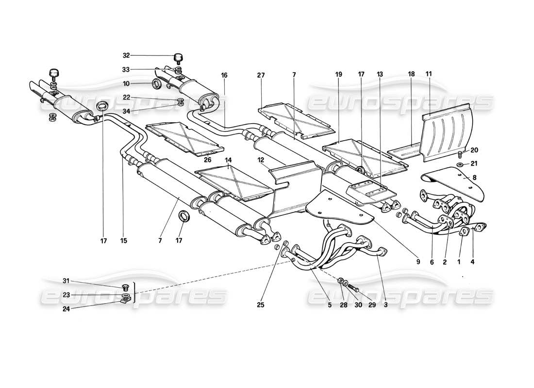 ferrari 412 (mechanical) diagramma delle parti del sistema di scarico
