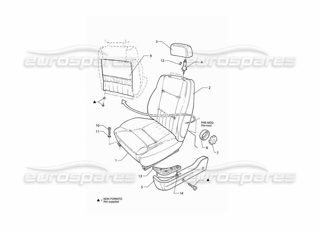 maserati qtp v6 (1996) sedile anteriore diagramma delle parti