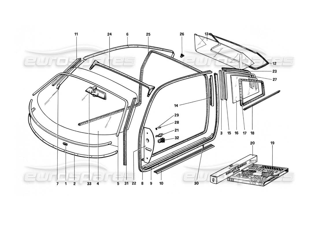 ferrari 208 turbo (1982) occhiali diagramma delle parti