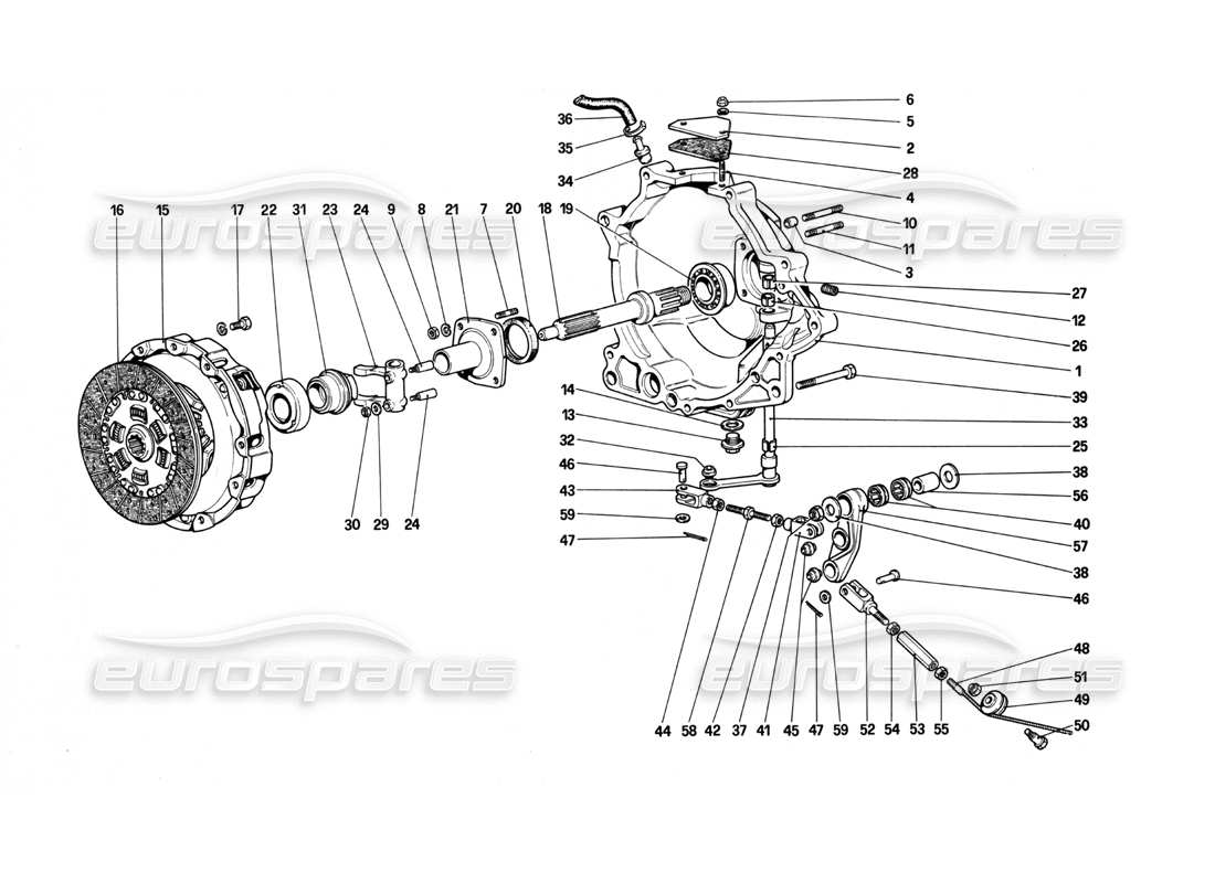 ferrari 208 turbo (1982) frizione e comandi diagramma delle parti