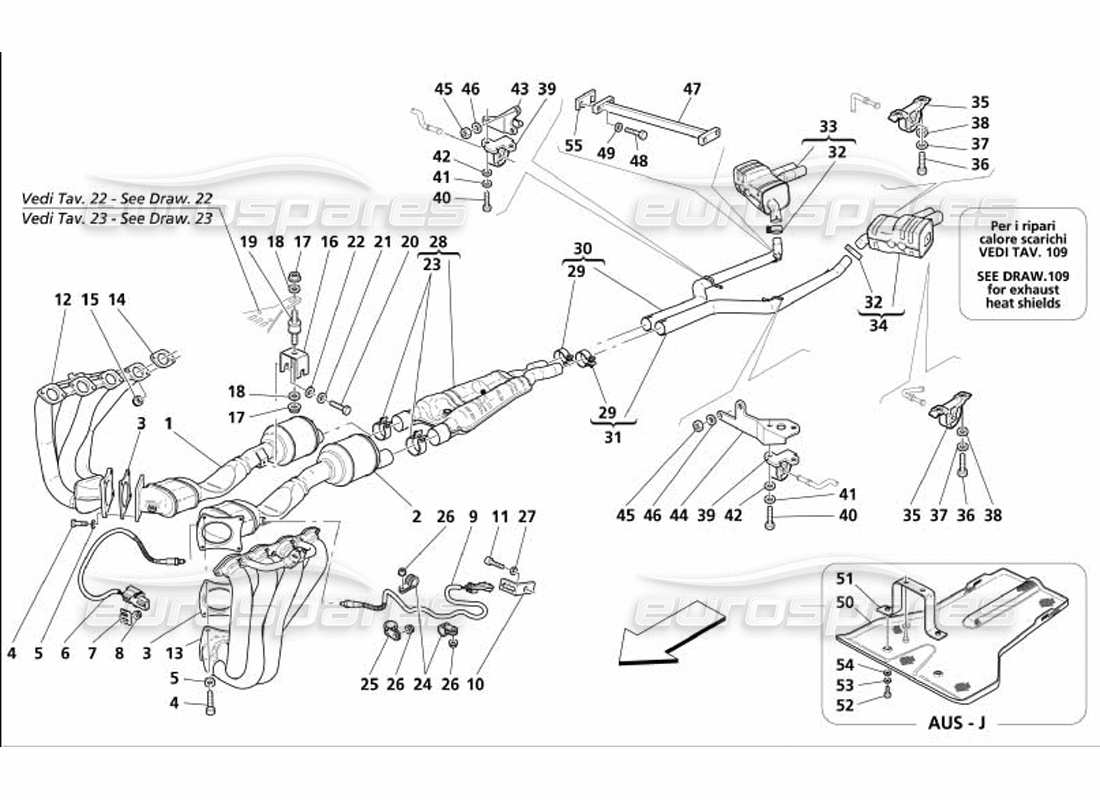 maserati 4200 coupe (2005) diagramma delle parti del sistema di scarico