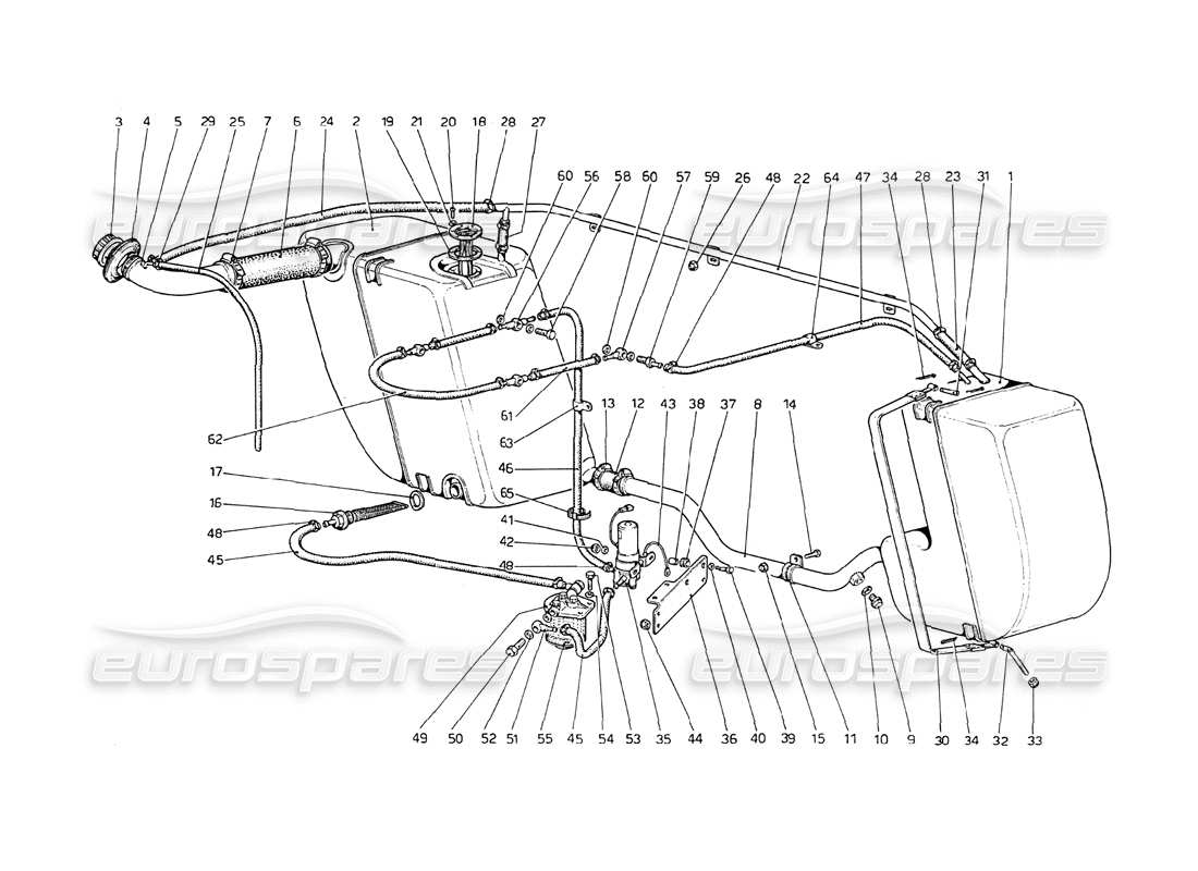 ferrari 208 gt4 dino (1975) schema delle parti del sistema di alimentazione