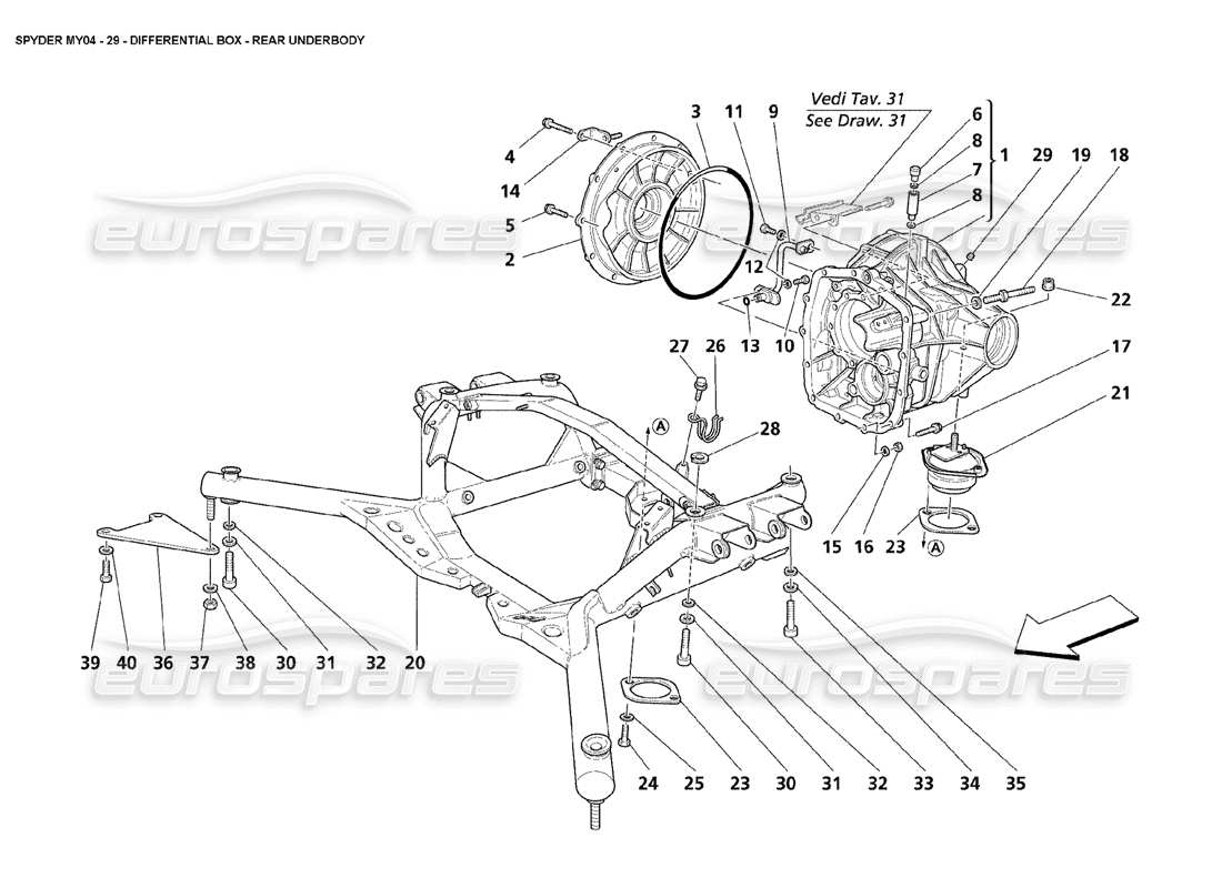 maserati 4200 spyder (2004) differential box rear underbody part diagram