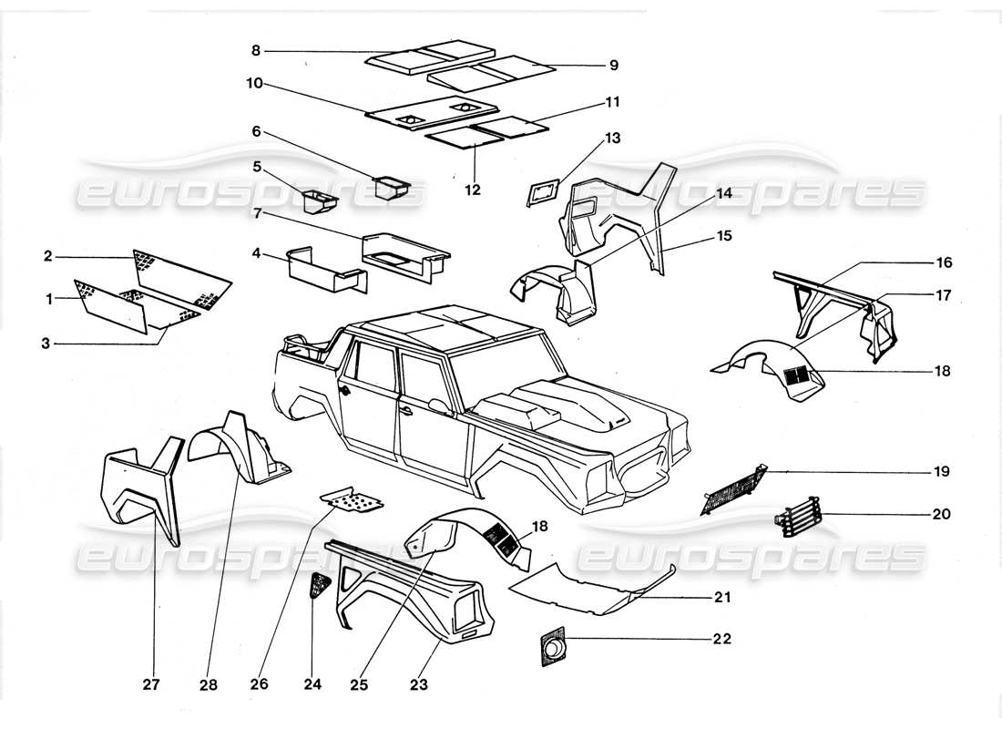 lamborghini lm002 (1988) diagramma delle parti dei componenti esterni