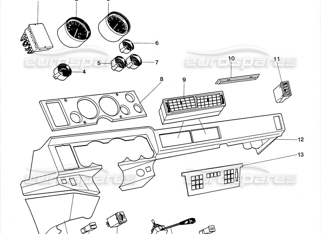 lamborghini lm002 (1988) diagramma delle parti del cruscotto e degli strumenti