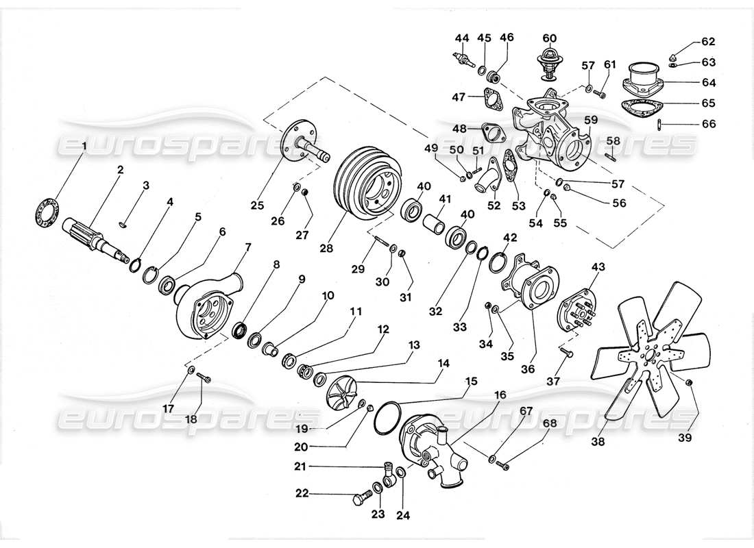 lamborghini lm002 (1988) diagramma delle parti del termostato della pompa dell'acqua