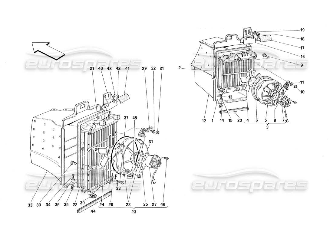 ferrari 348 (1993) tb / ts radiatori del sistema di raffreddamento diagramma delle parti