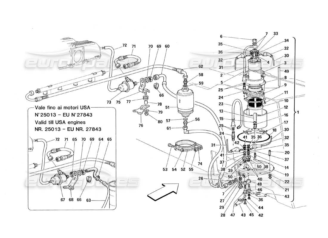 ferrari 348 (1993) tb / ts pompa carburante e tubi diagramma delle parti