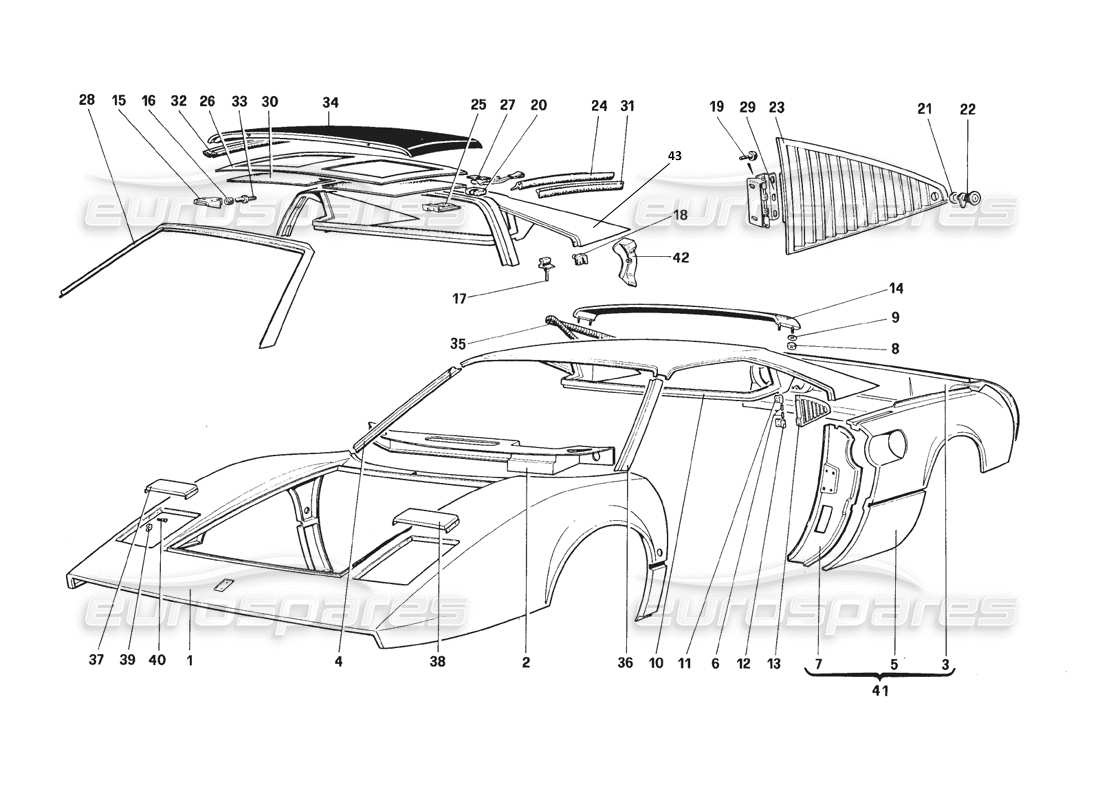 ferrari 328 (1988) scocca - elementi esterni diagramma delle parti