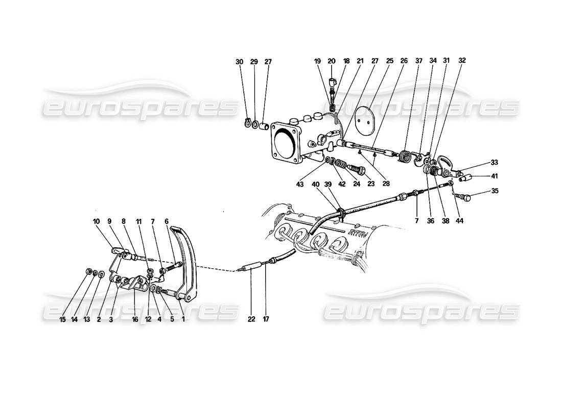 ferrari 308 quattrovalvole (1985) diagramma delle parti dell'alloggiamento dell'acceleratore e del collegamento