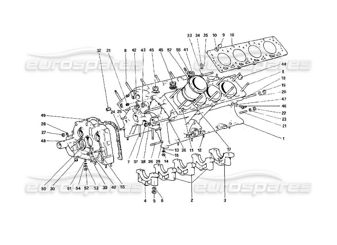 ferrari 308 quattrovalvole (1985) schema delle parti del basamento