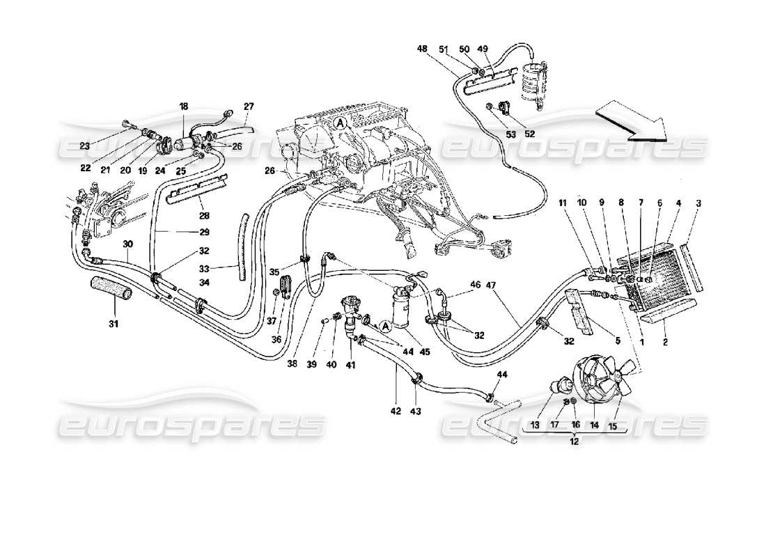 ferrari mondial 3.4 t coupe/cabrio sistema di aria condizionata diagramma delle parti