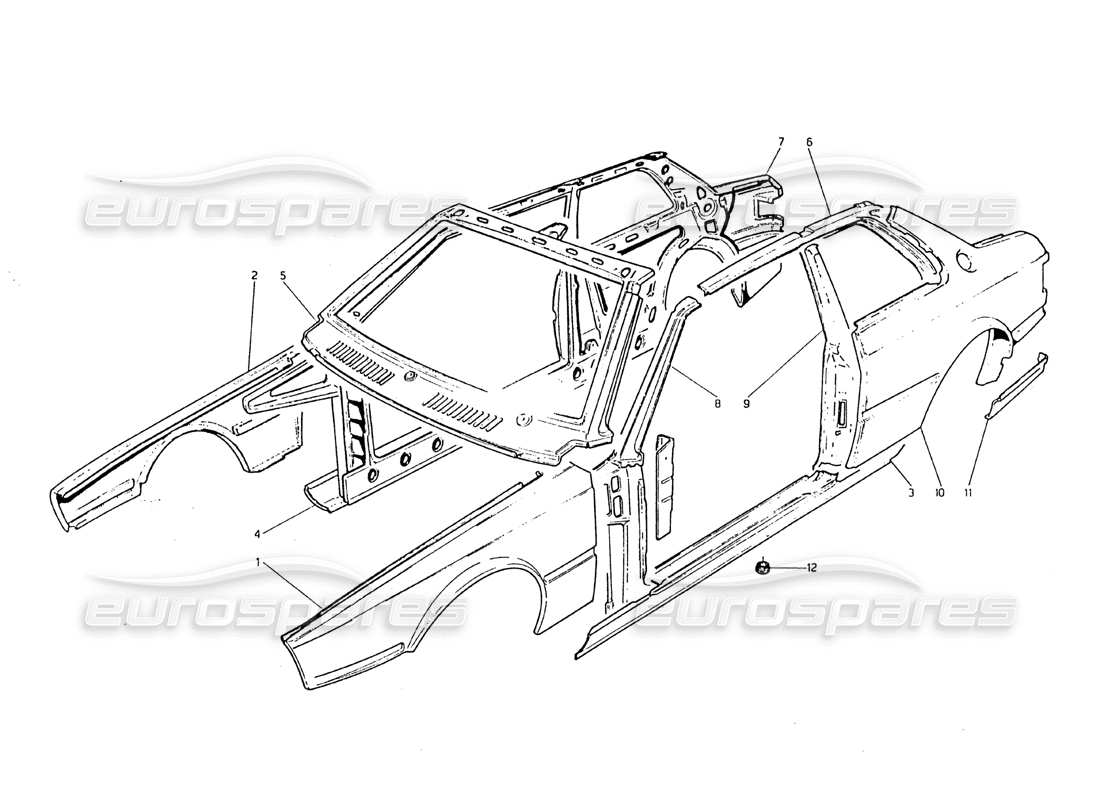 maserati biturbo 2.5 (1984) carrozzeria - schema delle parti dei pannelli esterni