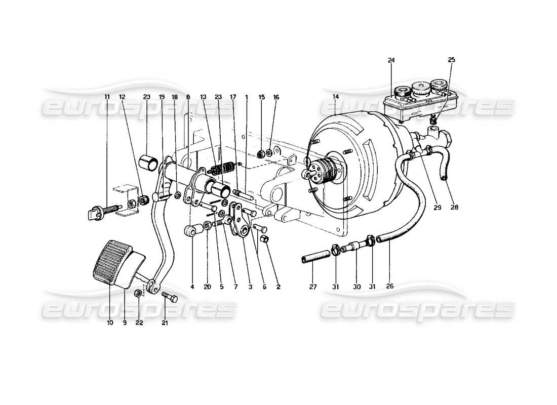 ferrari 400 gt (mechanical) diagramma delle parti della trasmissione idraulica dei freni (400 gt - varianti per la versione con guida a destra).