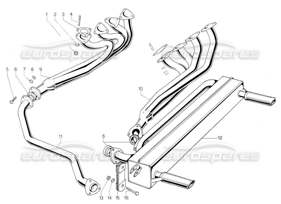 lamborghini jalpa 3.5 (1984) diagramma delle parti dei tubi di scarico