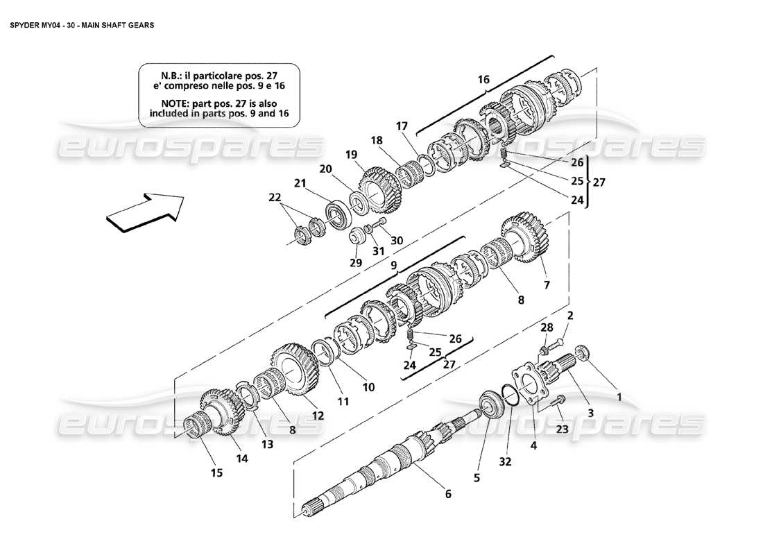 maserati 4200 spyder (2004) diagramma delle parti degli ingranaggi dell'albero principale