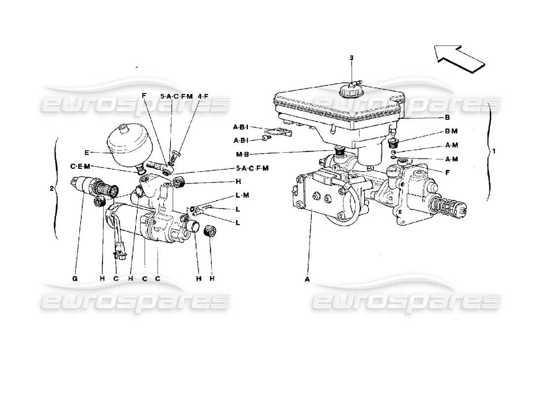 ferrari mondial 3.4 t coupe/cabrio schema delle parti del sistema idraulico per l'antislittamento