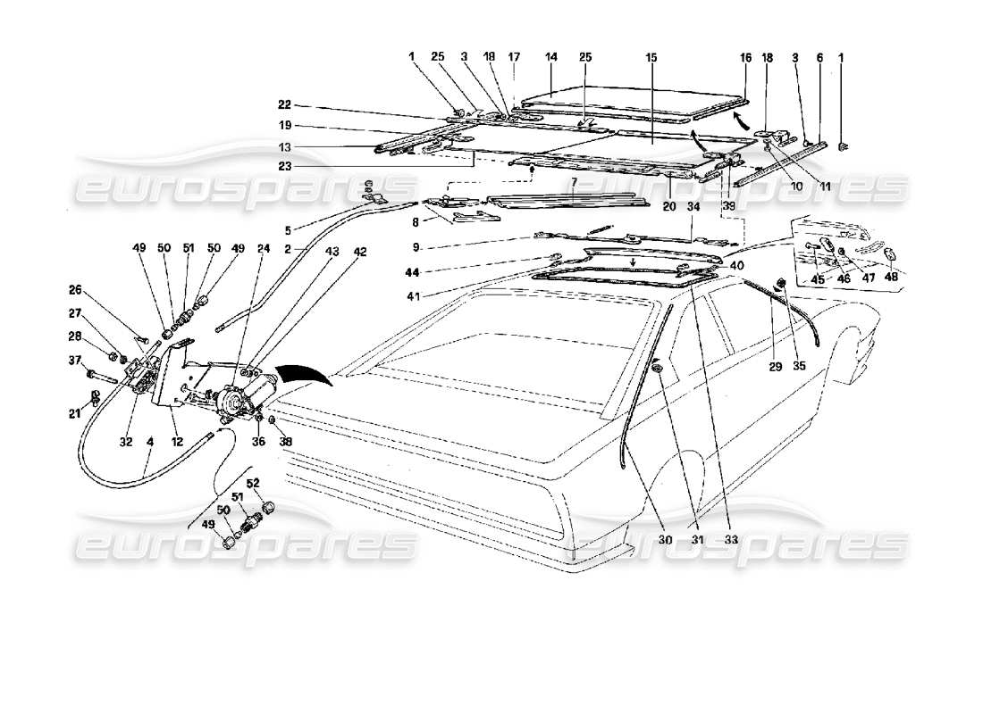 ferrari mondial 3.4 t coupe/cabrio tetto apribile - schema delle parti del coupé