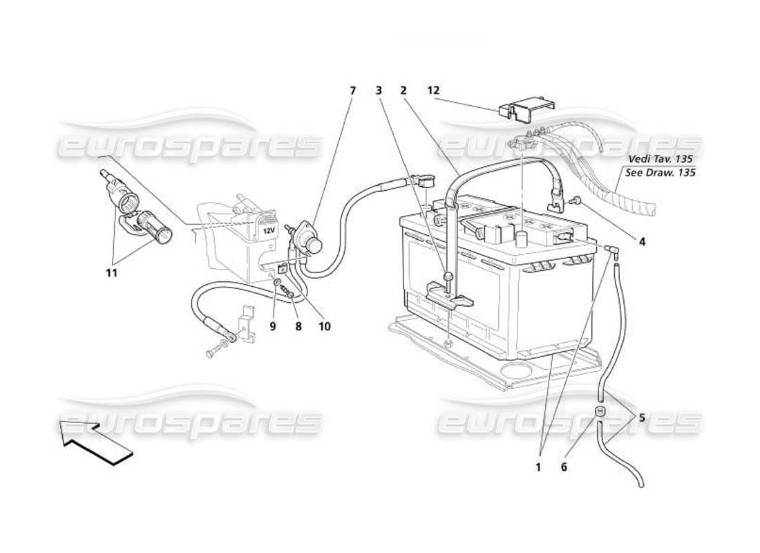maserati 4200 coupe (2005) diagramma delle parti della batteria