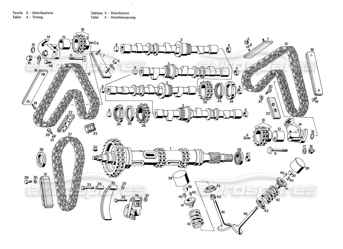 maserati merak 3.0 diagramma delle parti di temporizzazione