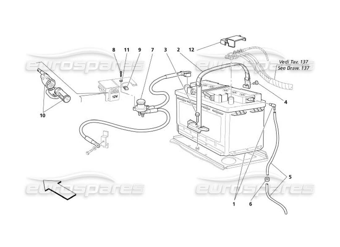 maserati 4200 spyder (2005) diagramma delle parti della batteria