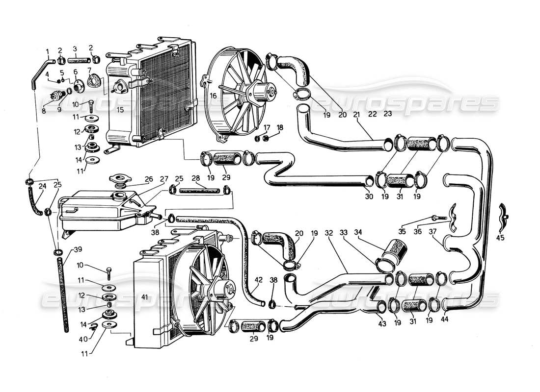 lamborghini countach 5000 qvi (1989) radiatore e sistema di raffreddamento diagramma delle parti