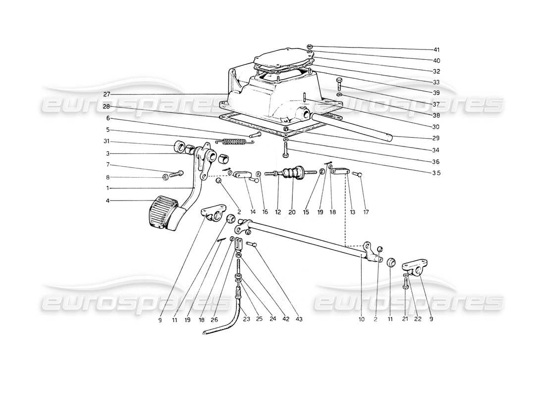 ferrari 208 gt4 dino (1975) pedaliera - comando frizione (varianti per versioni rhd) diagramma delle parti