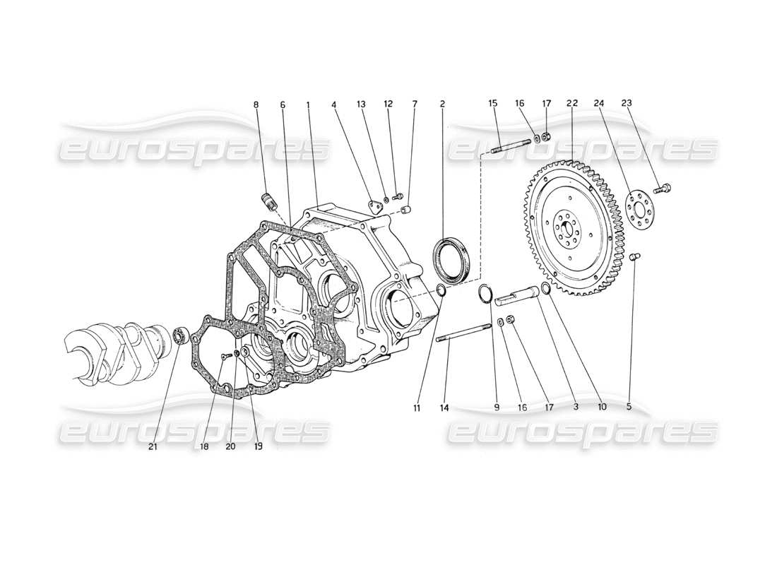 ferrari 208 gt4 dino (1975) schema delle parti del distanziale dell'alloggiamento della frizione e del volano