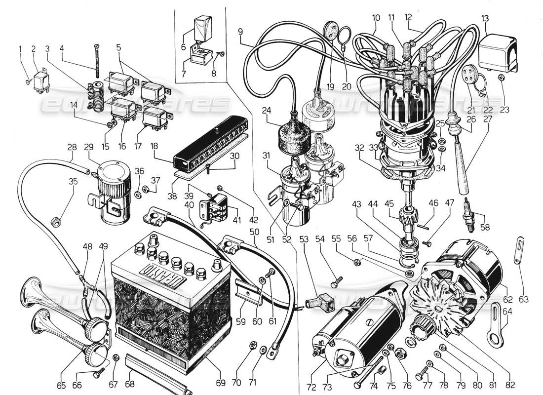 lamborghini urraco p300 impianto elettrico diagramma delle parti