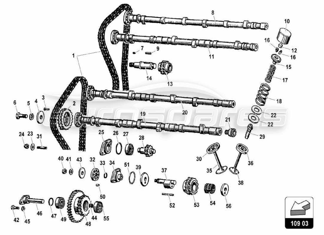 lamborghini miura p400 diagramma delle parti del sistema di cronometraggio della testa