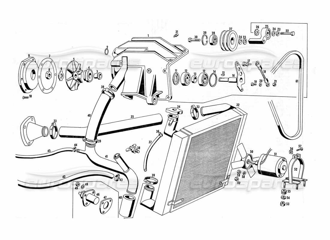 maserati indy 4.2 raffreddamento del motore diagramma delle parti