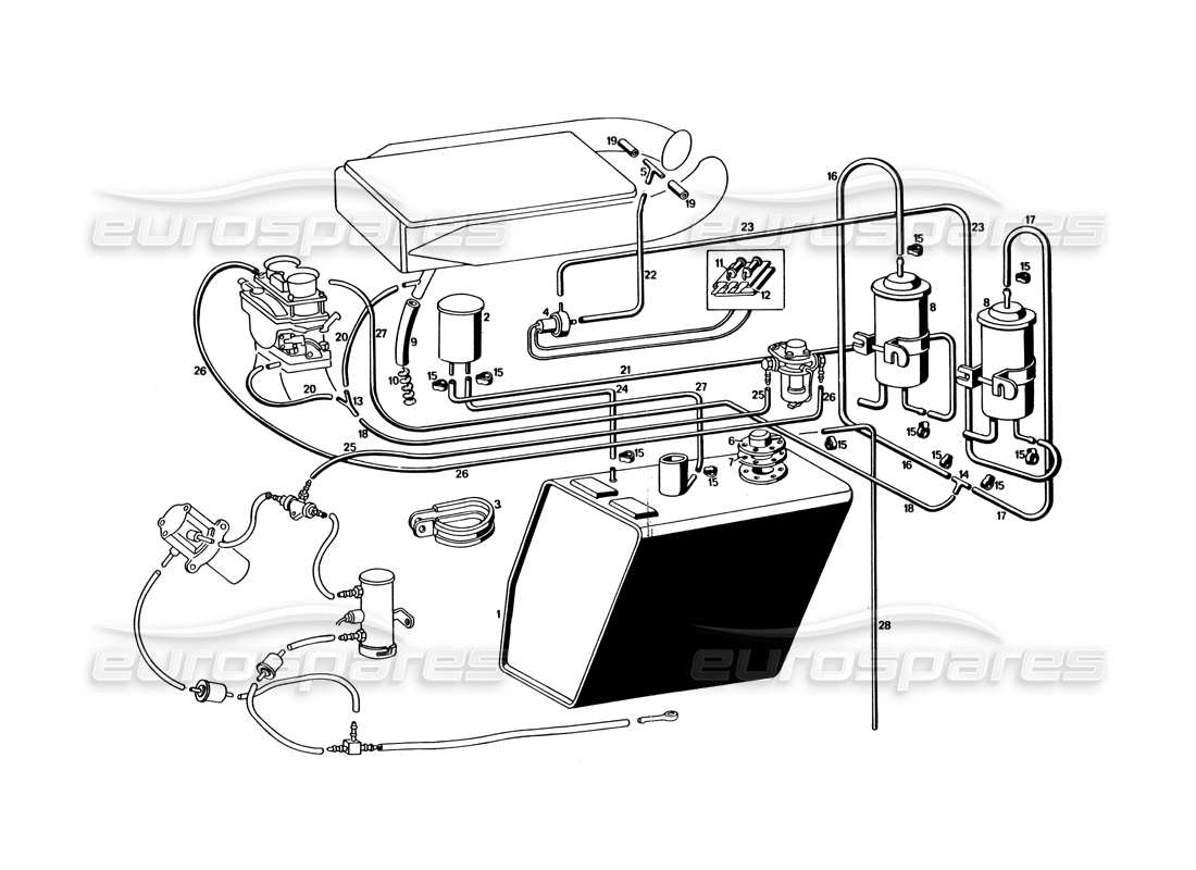 maserati bora (usa variants) diagramma delle parti delle tubazioni e degli sfiati del carburante