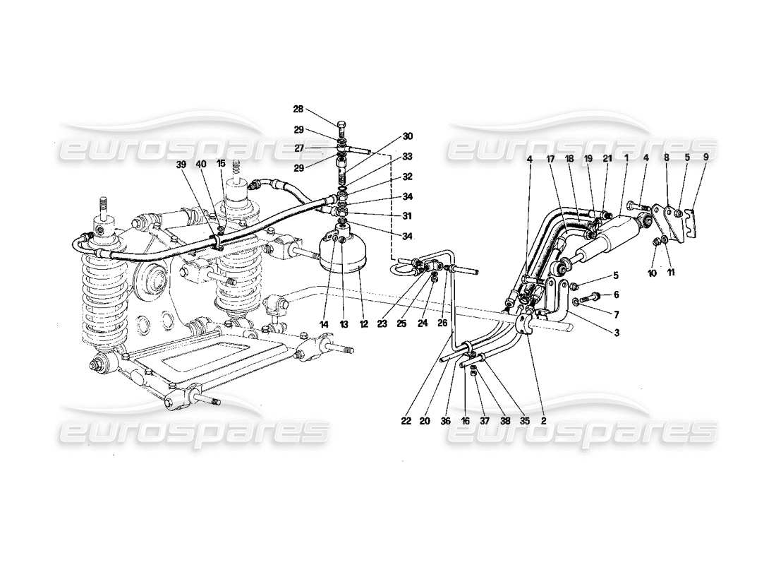 ferrari 412 (mechanical) sospensione posteriore: diagramma delle parti della valvola autolivellante e delle linee dell'olio