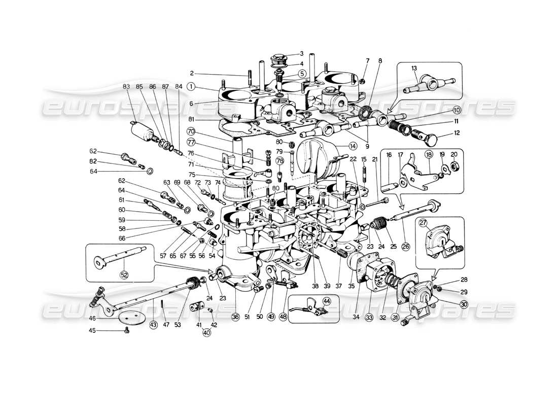 ferrari 512 bb carburatori weber 40 if 3c-9-10-11-12 diagramma delle parti