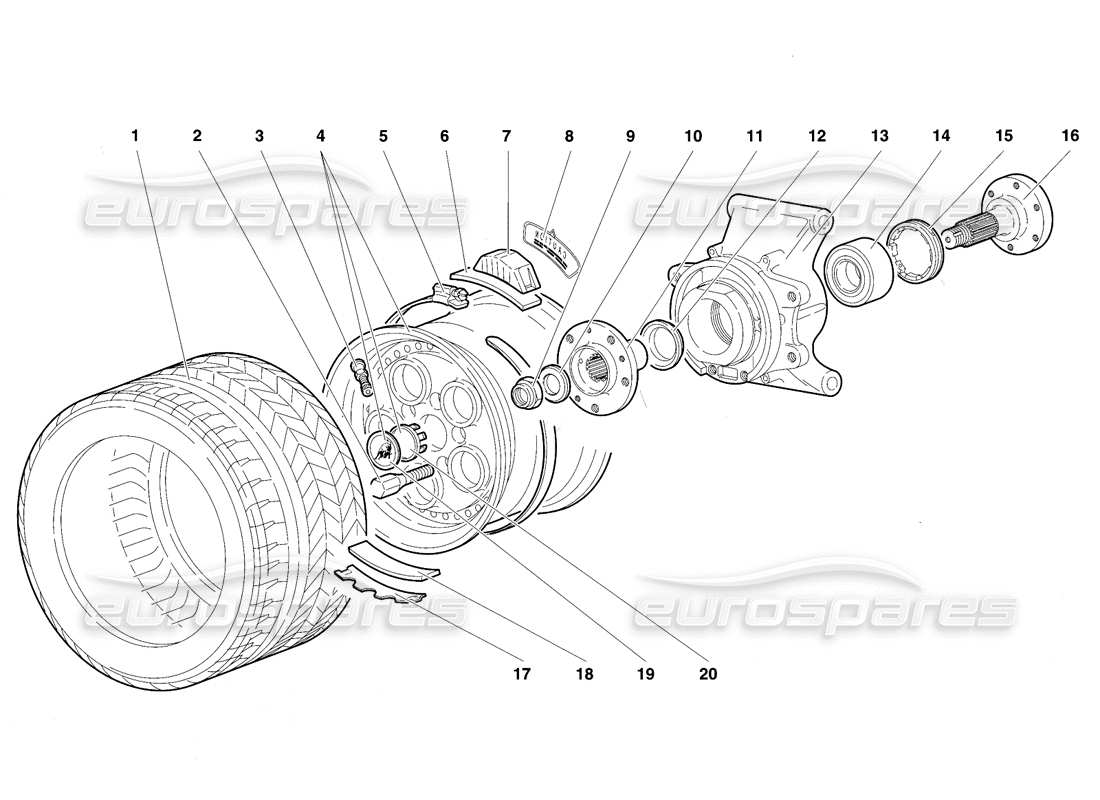 lamborghini diablo vt (1994) portaruota posteriore e mozzo diagramma delle parti