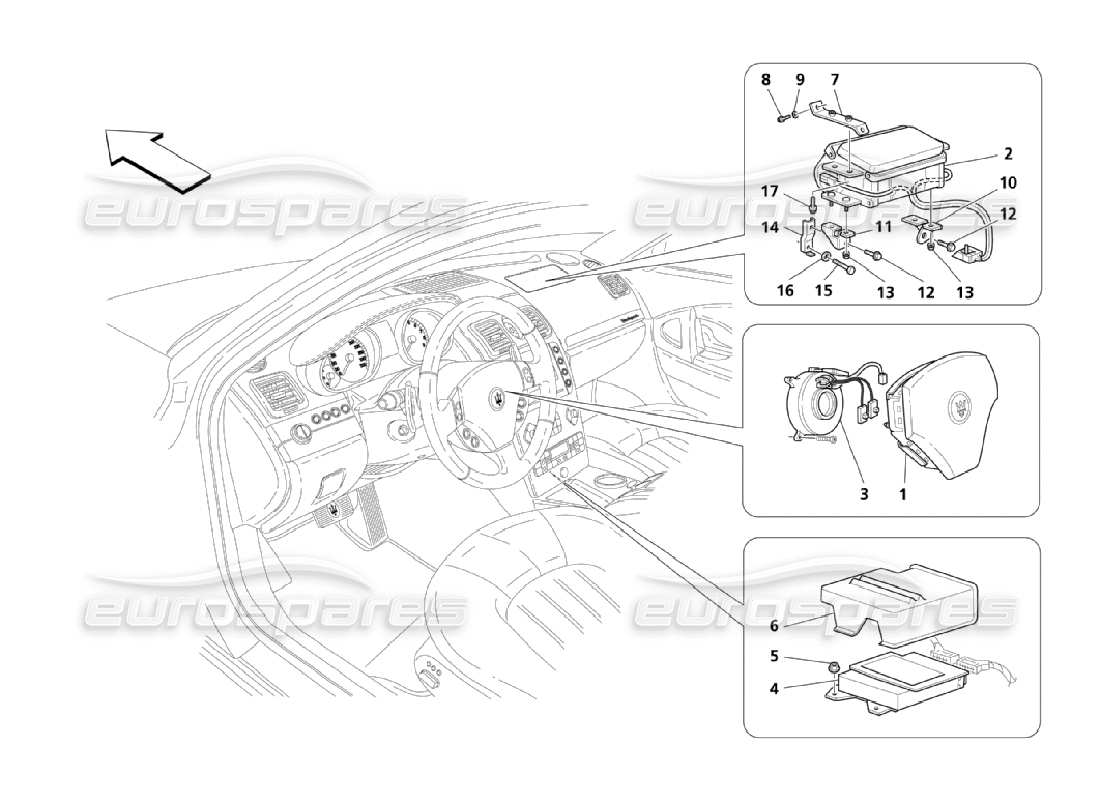 maserati qtp. (2006) 4.2 sistema airbag frontale diagramma delle parti