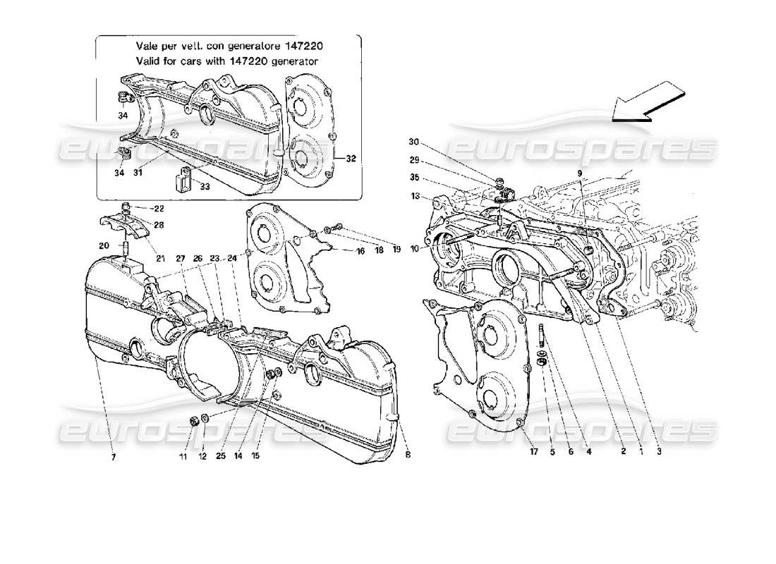 ferrari 512 tr sistema di distribuzione - coperture diagramma delle parti