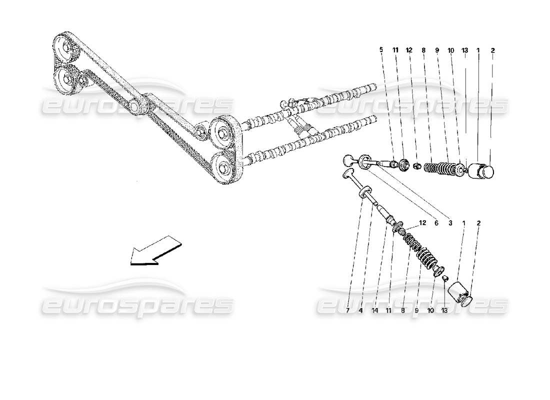 ferrari 512 tr sistema di distribuzione - diagramma delle parti delle valvole