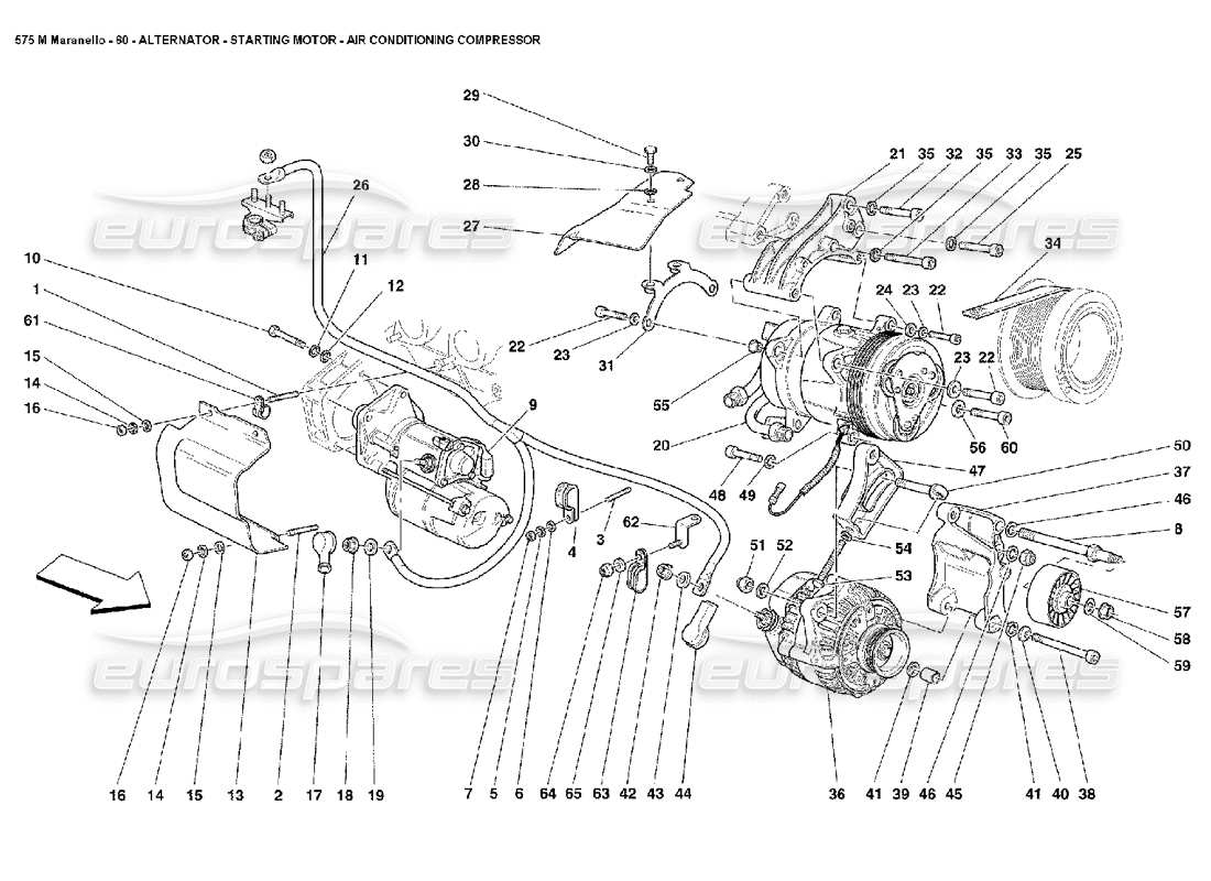 ferrari 575m maranello diagramma delle parti del motorino di avviamento dell'alternatore e del compressore ca