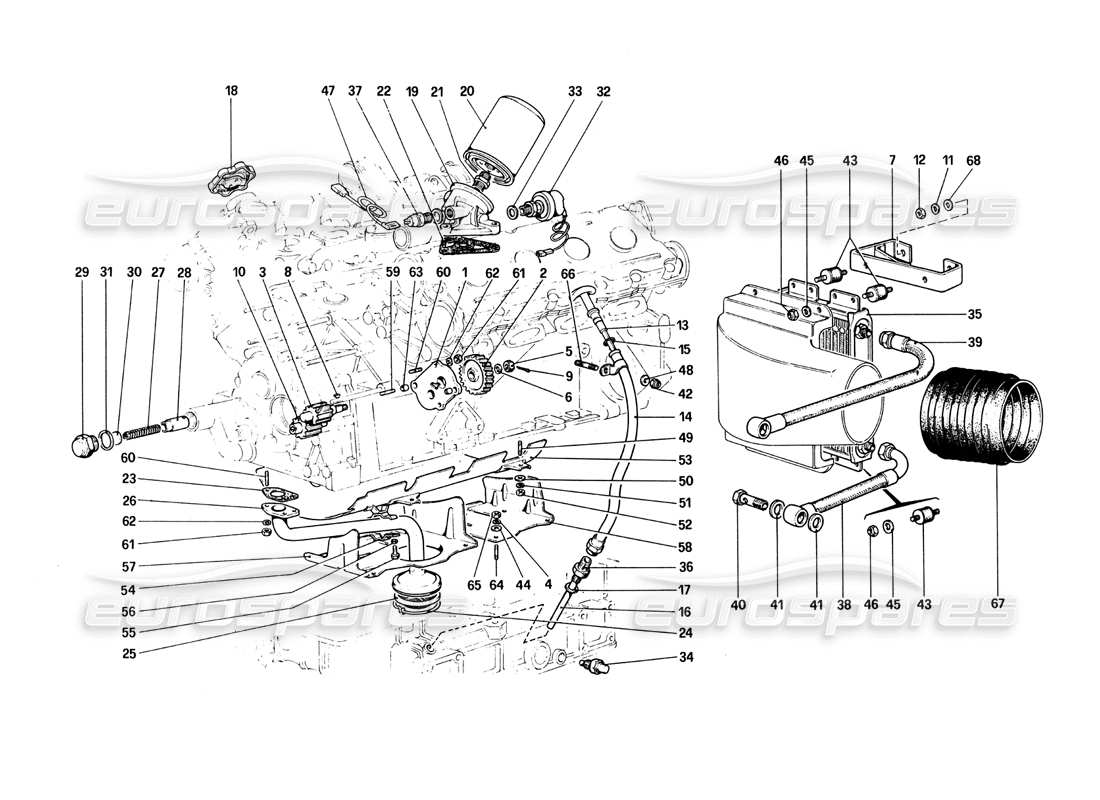 ferrari 308 quattrovalvole (1985) sistema di lubrificazione diagramma delle parti
