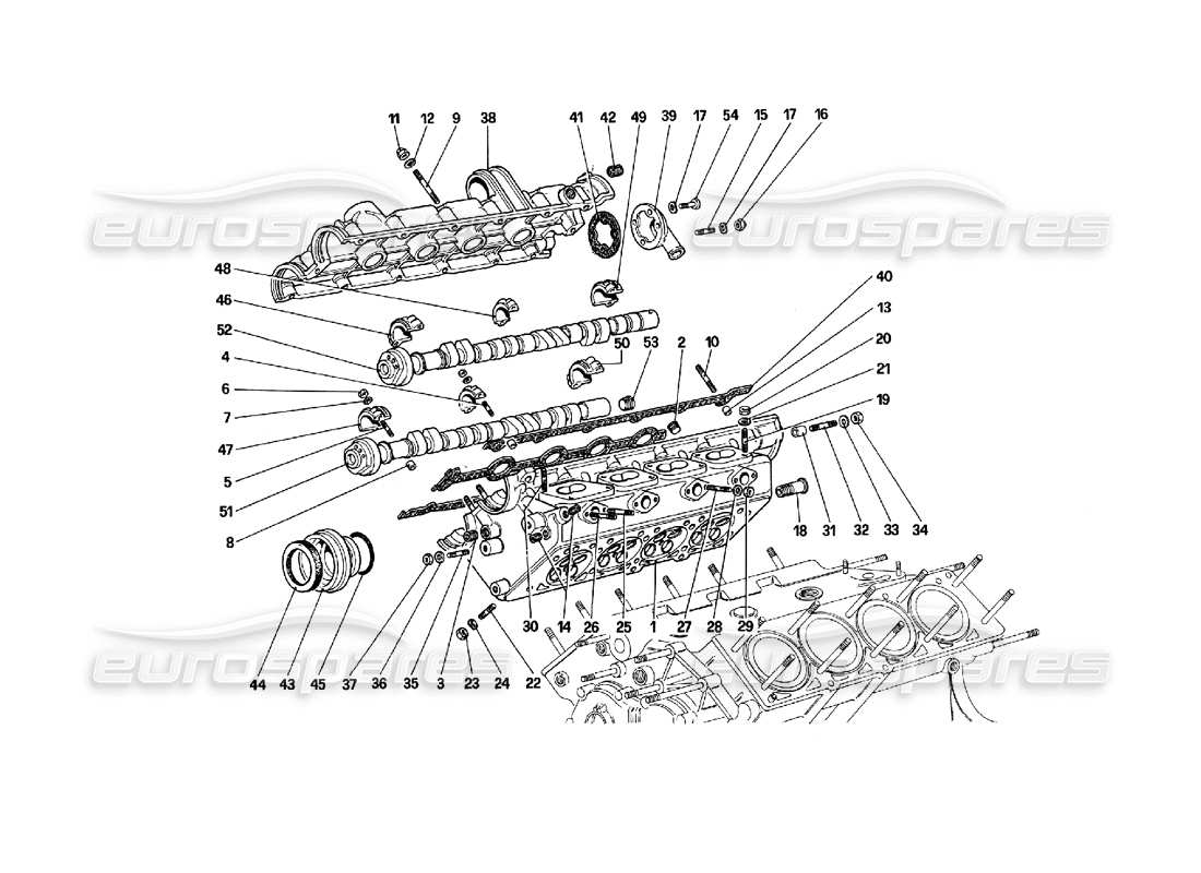 ferrari 308 quattrovalvole (1985) diagramma delle parti della testata (destra).