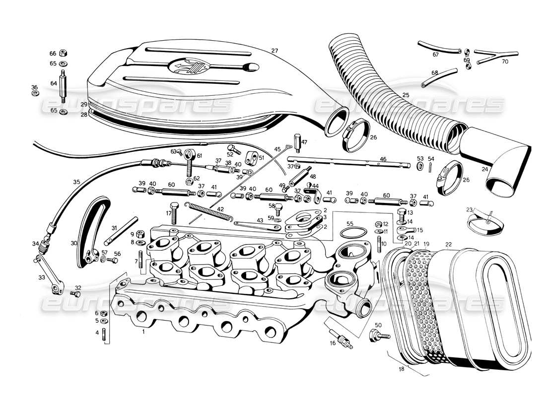 maserati ghibli 4.7 / 4.9 diagramma delle parti del collettore di aspirazione dell'aria e del filtro