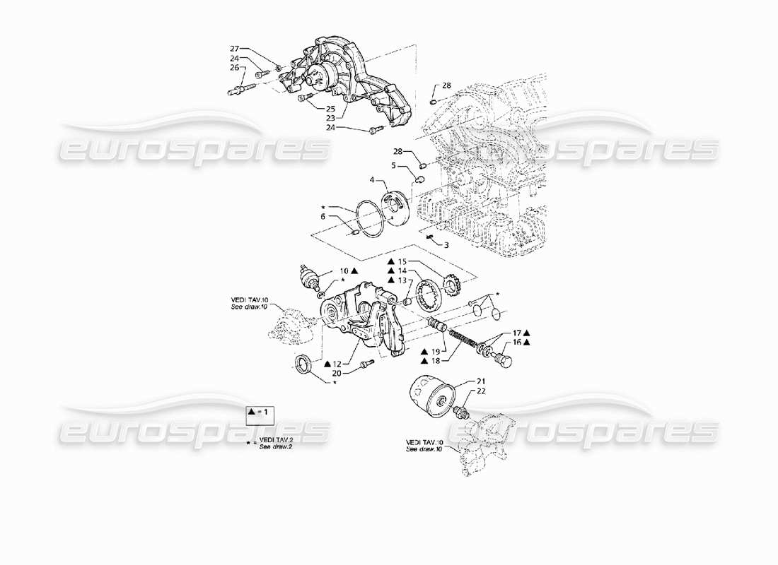 maserati qtp v8 (1998) pompa dell'olio e pompa dell'acqua diagramma delle parti