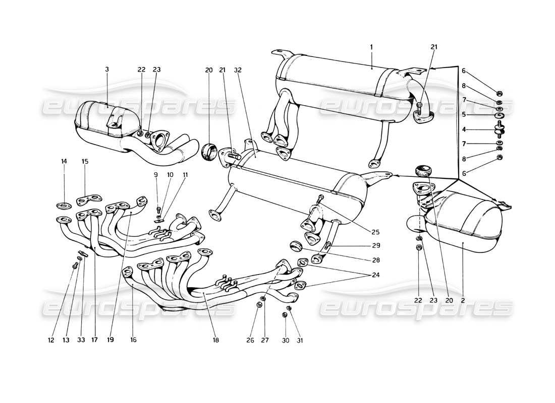 ferrari 512 bb impianto di scarico diagramma delle parti