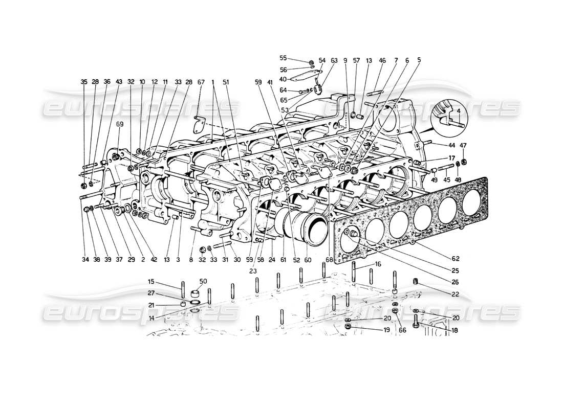 ferrari 512 bb schema delle parti del basamento